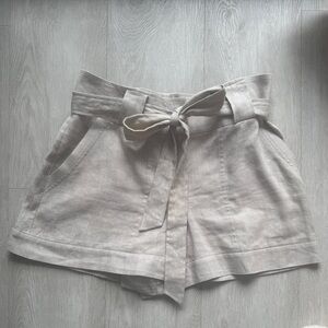 Alexis light Beige High Waist Linen Blend Shorts with tie belt. Size large
